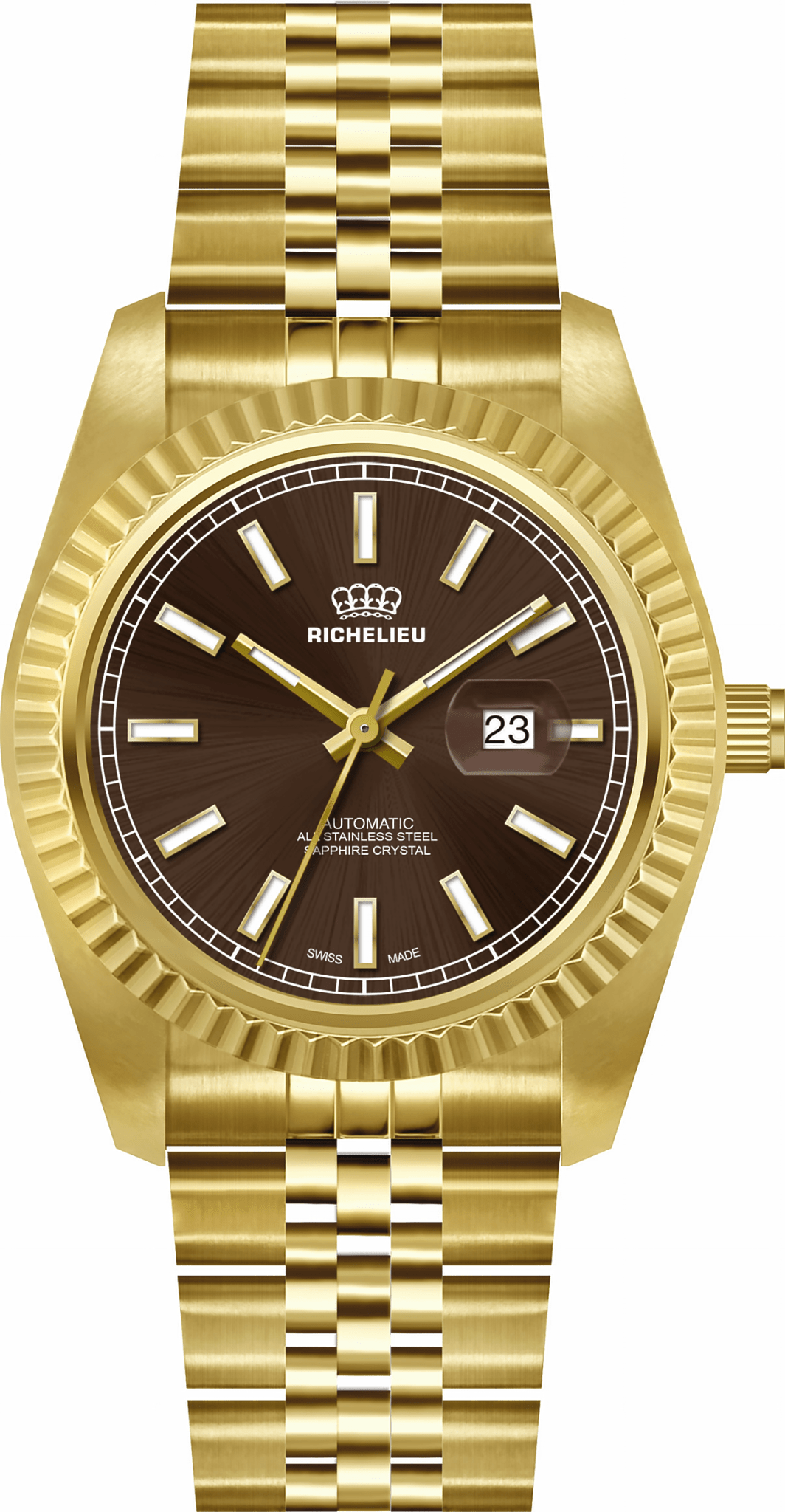 Richelieu Automatic Unisex Watch 38mm – Brown Dial Gold Tone | Swiss Made - NAFALUXE