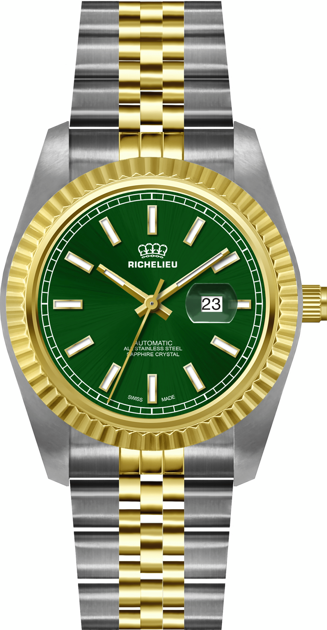 Richelieu Automatic Unisex Watch 38mm – Green Dial Two - Tone | Swiss Made - NAFALUXE