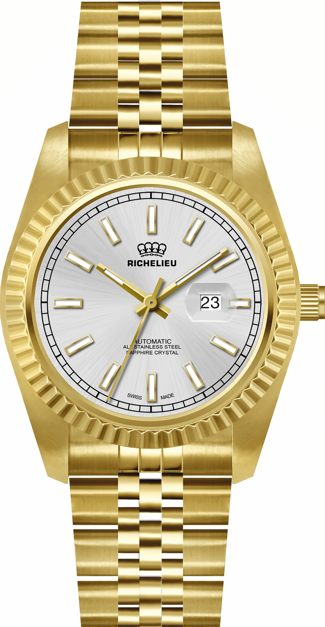 Richelieu Automatic Unisex Watch 38mm – Silver Dial Gold Tone | Swiss Made - NAFALUXE