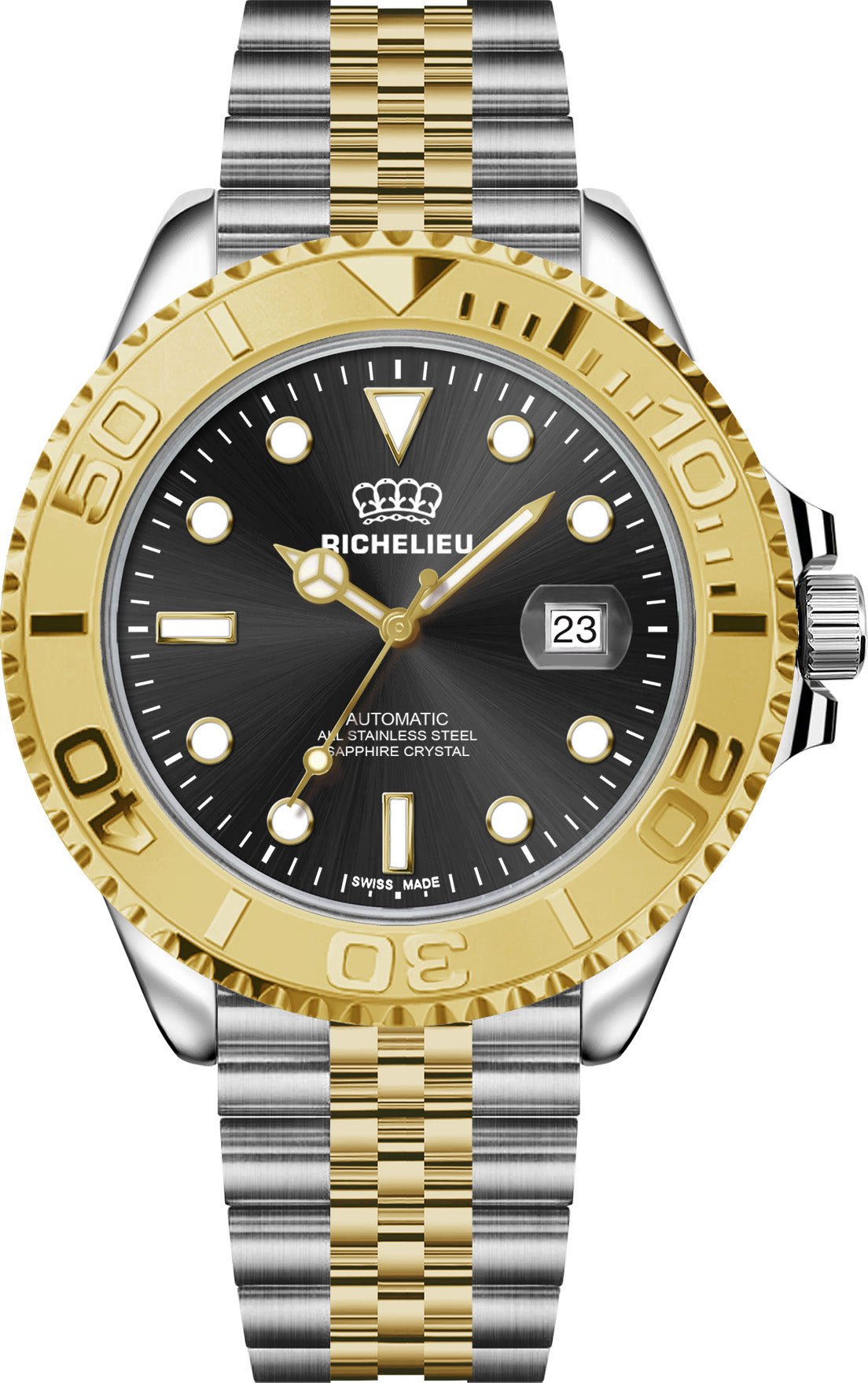 Richelieu Automatic Watch 33mm Black Dial Two - Tone Stainless Steel 316L – Swiss Made - NAFALUXE