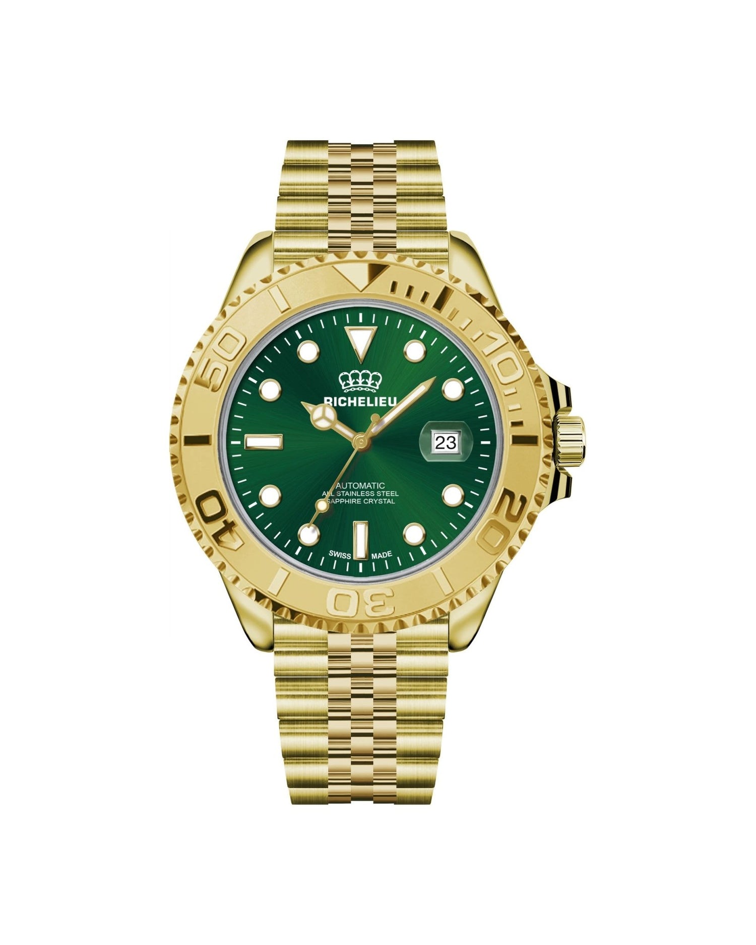 Richelieu Automatic Watch 33mm Green Dial Gold Tone Stainless Steel 316L – Swiss Made - NAFALUXE