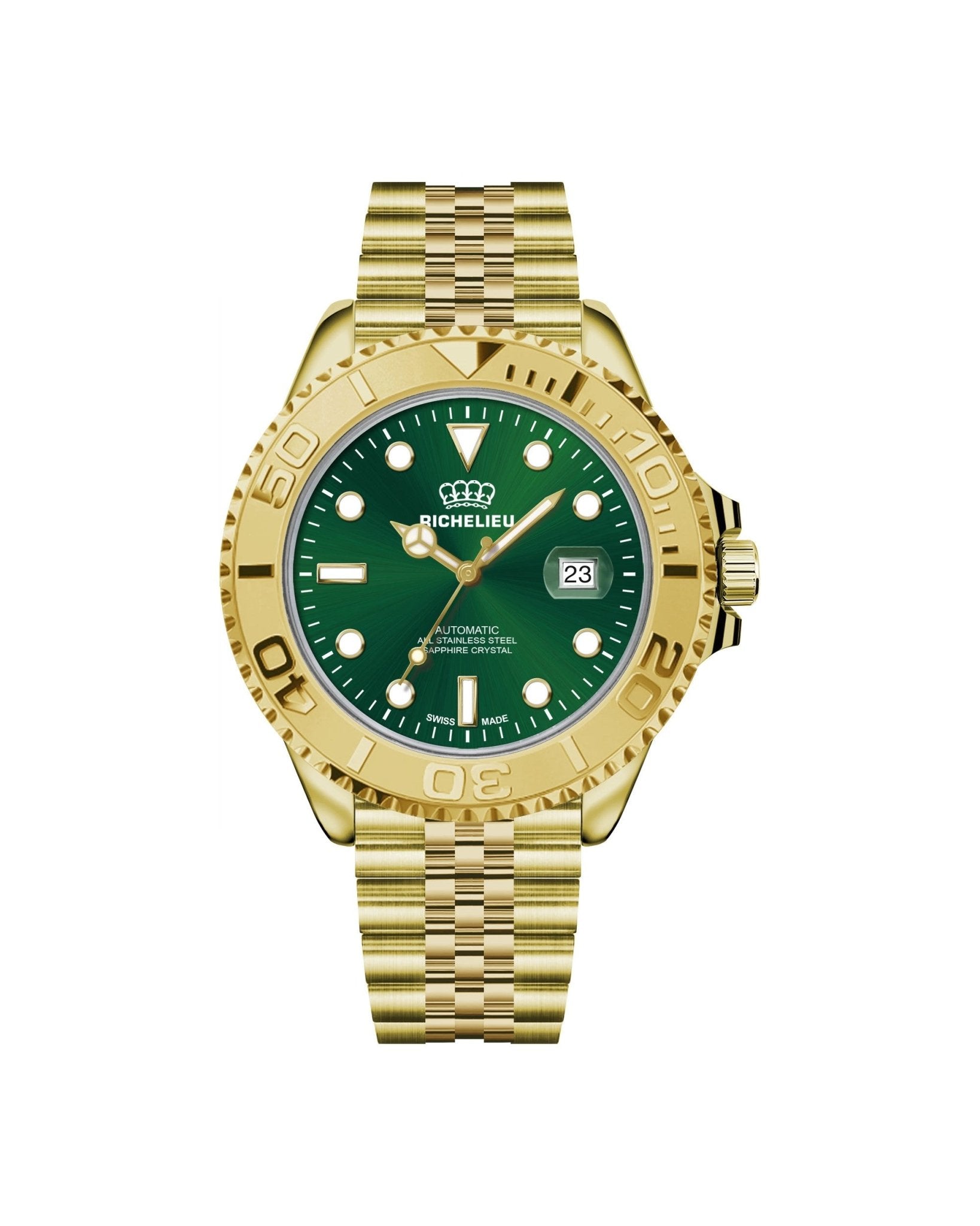 Richelieu Automatic Watch 33mm Green Dial Gold Tone Stainless Steel 316L – Swiss Made - NAFALUXE