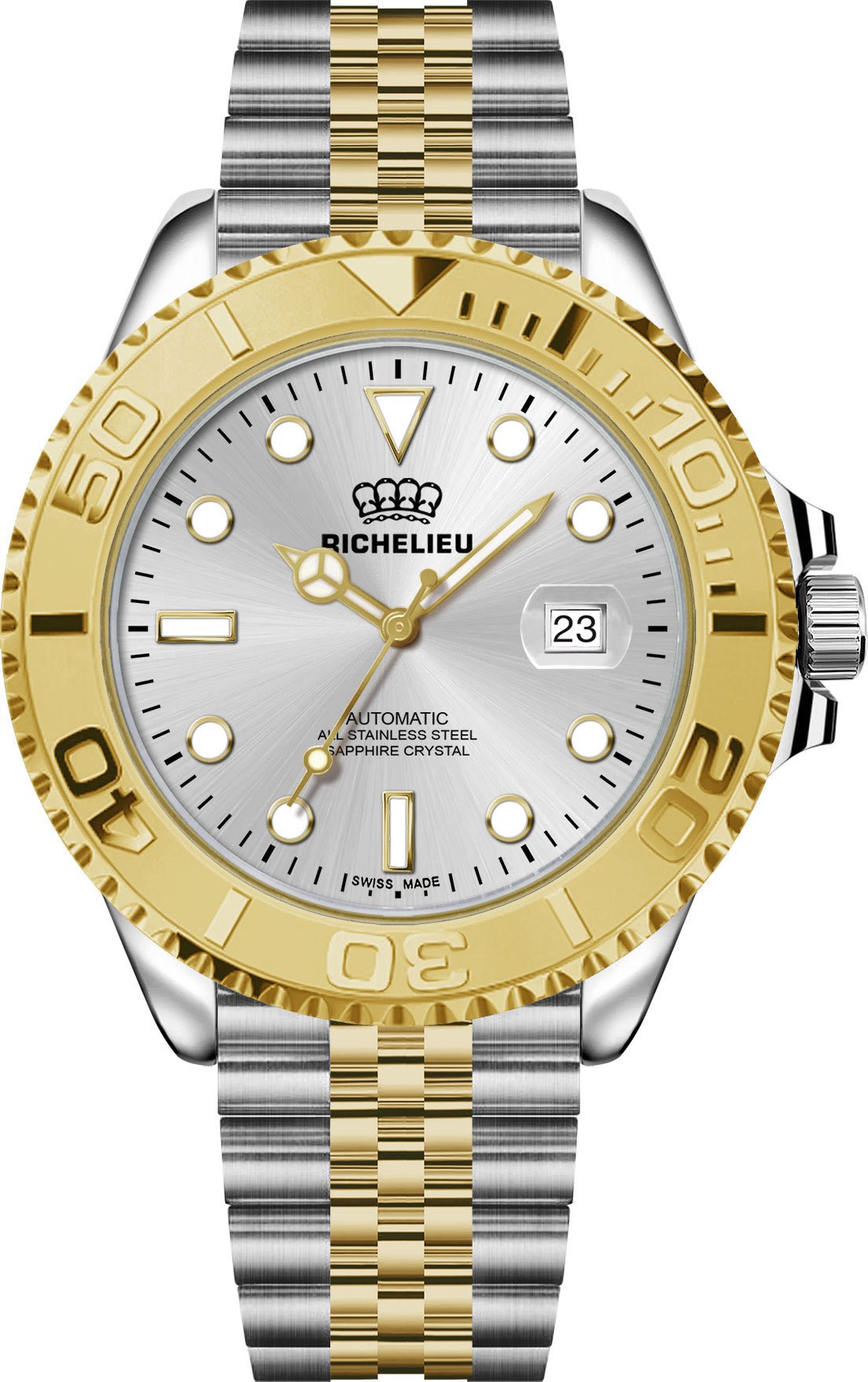 Richelieu Automatic Watch 33mm White Dial Two - Tone Stainless Steel 316L – Swiss Made - NAFALUXE