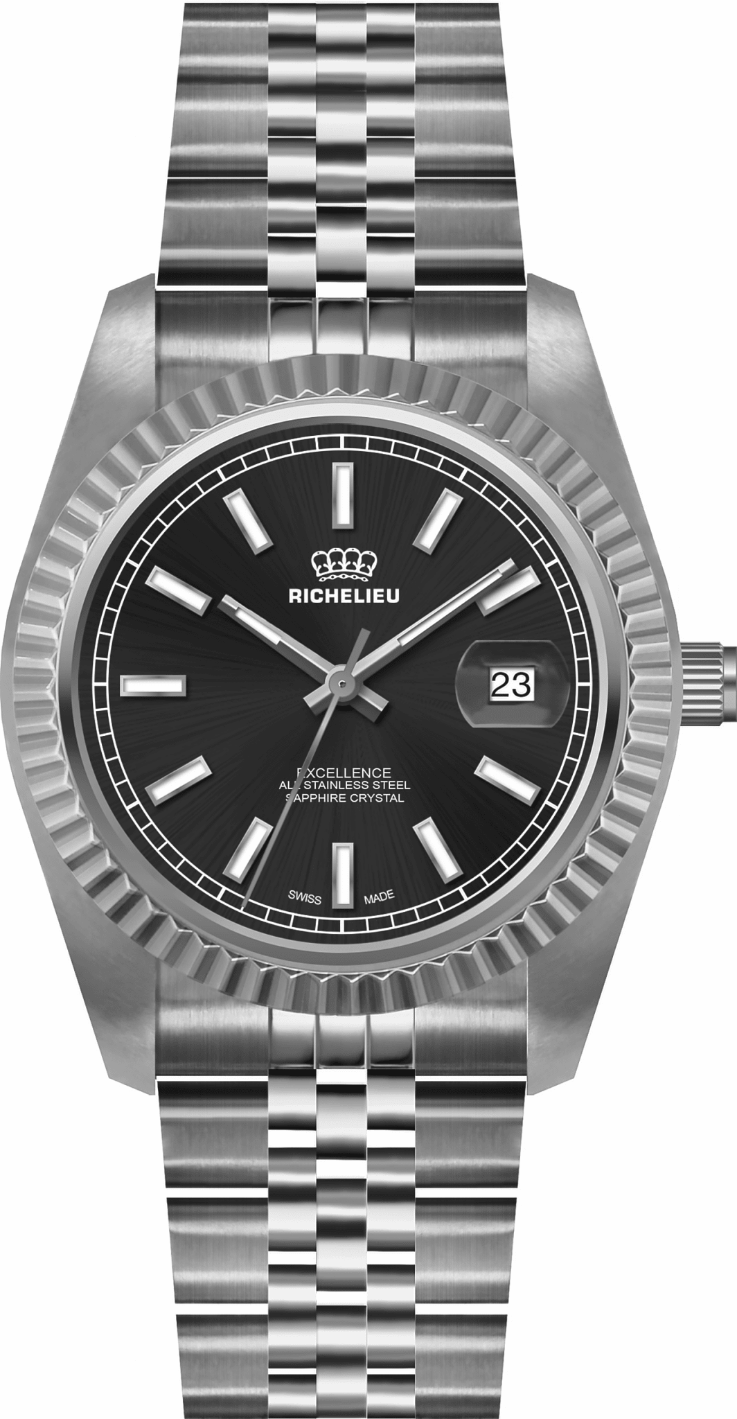 Richelieu Excellence 31mm Black Dial Stainless Steel Swiss Made Watch – 25R31.03.941 - NAFALUXE