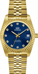 Richelieu Excellence 31mm Blue Dial Crystal Gold Tone Swiss Made Watch – 25R31.05.971 - NAFALUXE