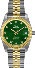 Richelieu Excellence 31mm Green Dial Crystal Two - Tone Swiss Made Watch – 25R31.07.931 - NAFALUXE