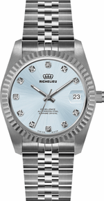 Richelieu Excellence 31mm Ice Blue Dial Crystal Stainless Steel Swiss Made Watch – 25R31.03.972 - NAFALUXE