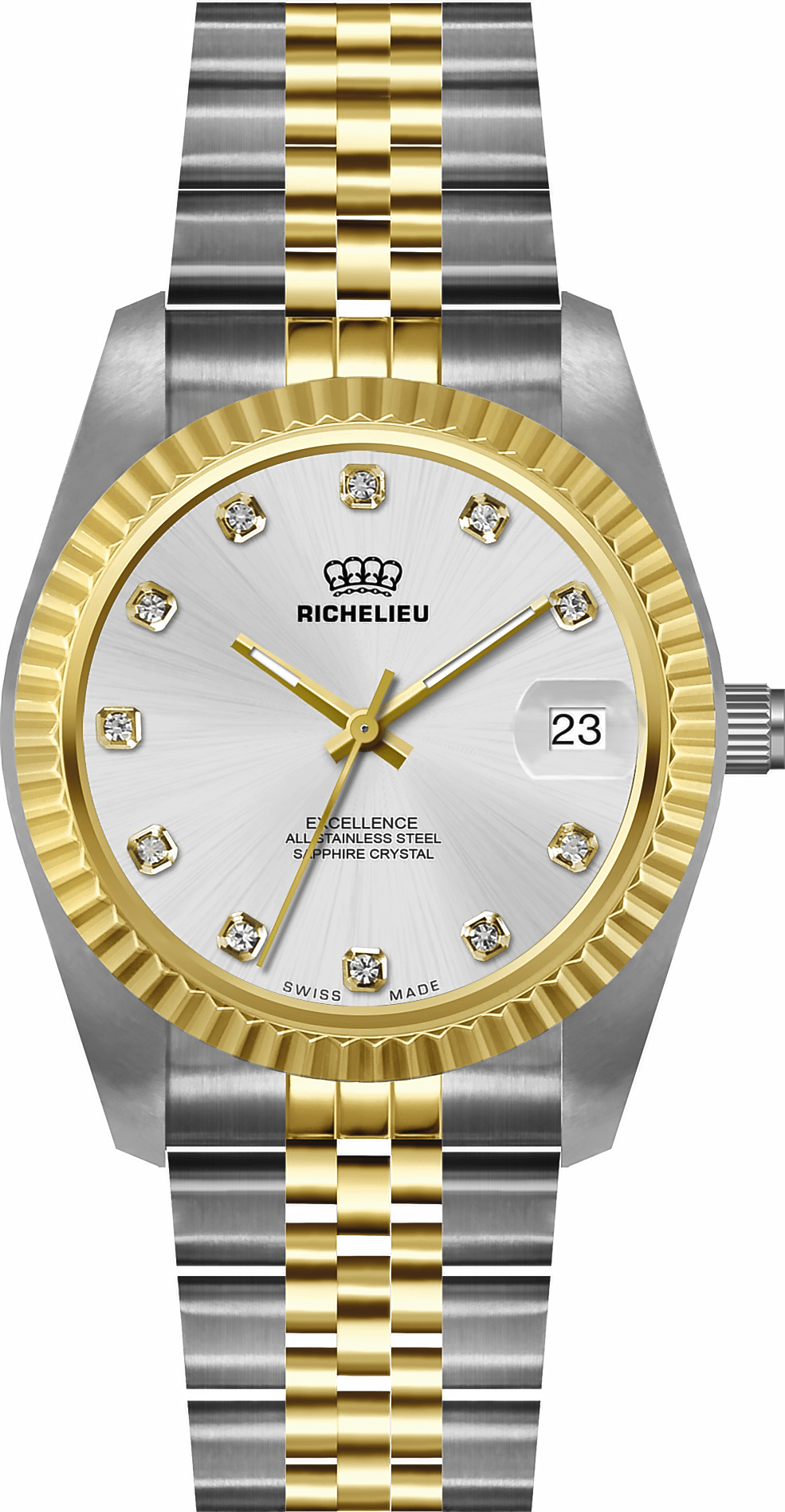 Richelieu Excellence 31mm Silver Dial Crystal Two - Tone Swiss Made Watch – 25R31.07.911 - NAFALUXE