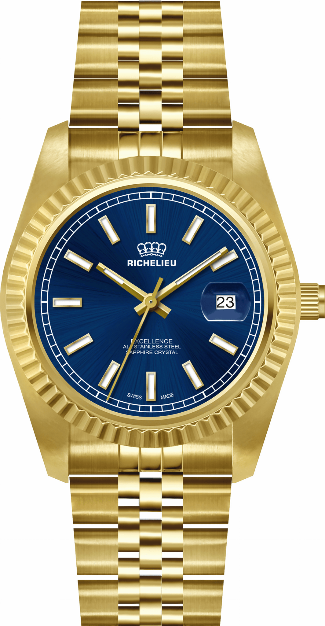 Richelieu Excellence 41mm Blue Dial Gold Tone Swiss Made Watch – 25R41.05.971 - NAFALUXE