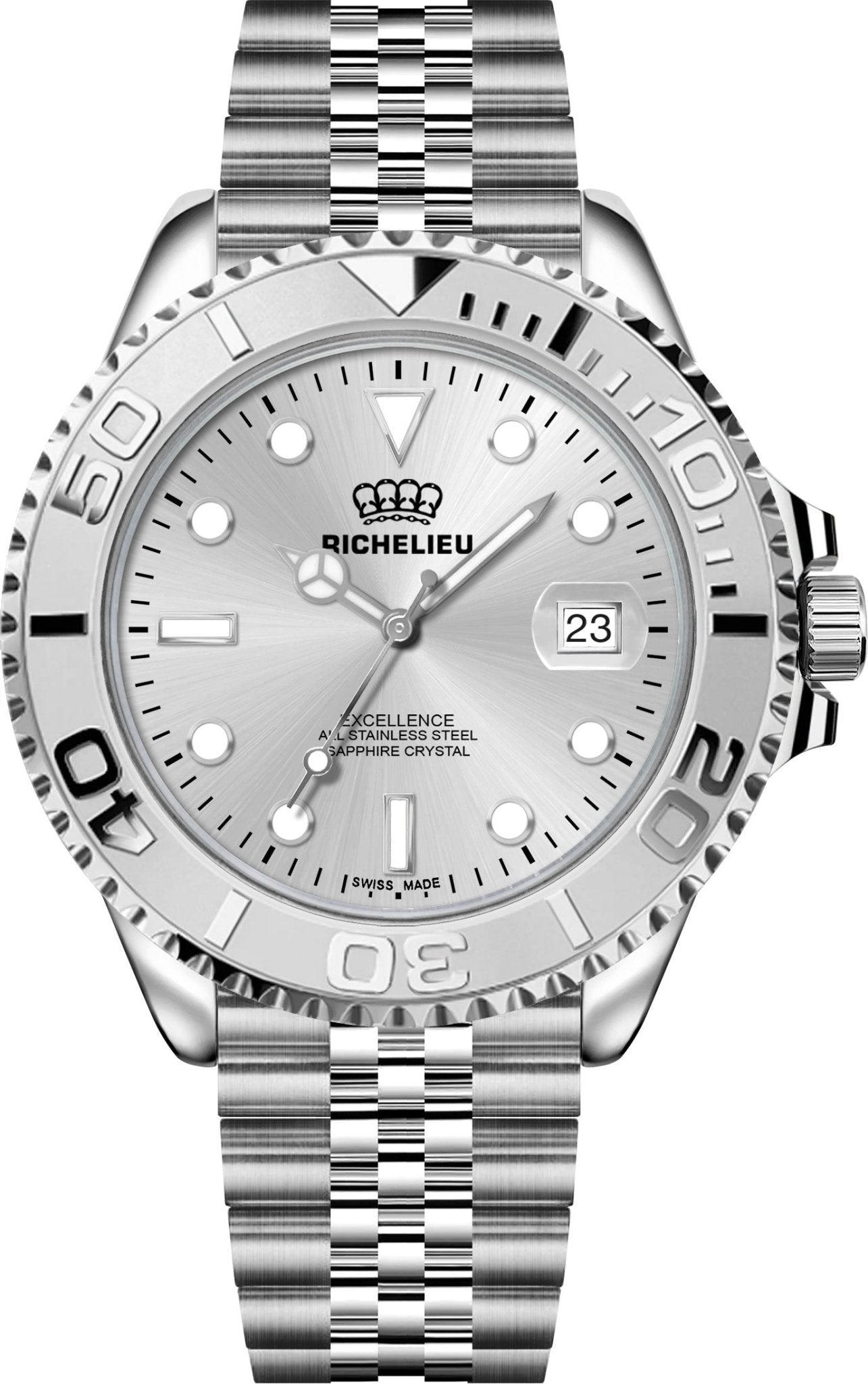 Richelieu Excellence Automatic Watch 43mm Silver Dial Stainless Steel 316L – Swiss Made - NAFALUXE