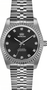 Richelieu Excellence Women’s Watch 22mm – Black Dial Crystal Markers Silver Tone | Swiss Made - NAFALUXE