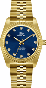 Richelieu Excellence Women’s Watch 22mm – Blue Dial Crystal Markers Gold Tone | Swiss Made - NAFALUXE