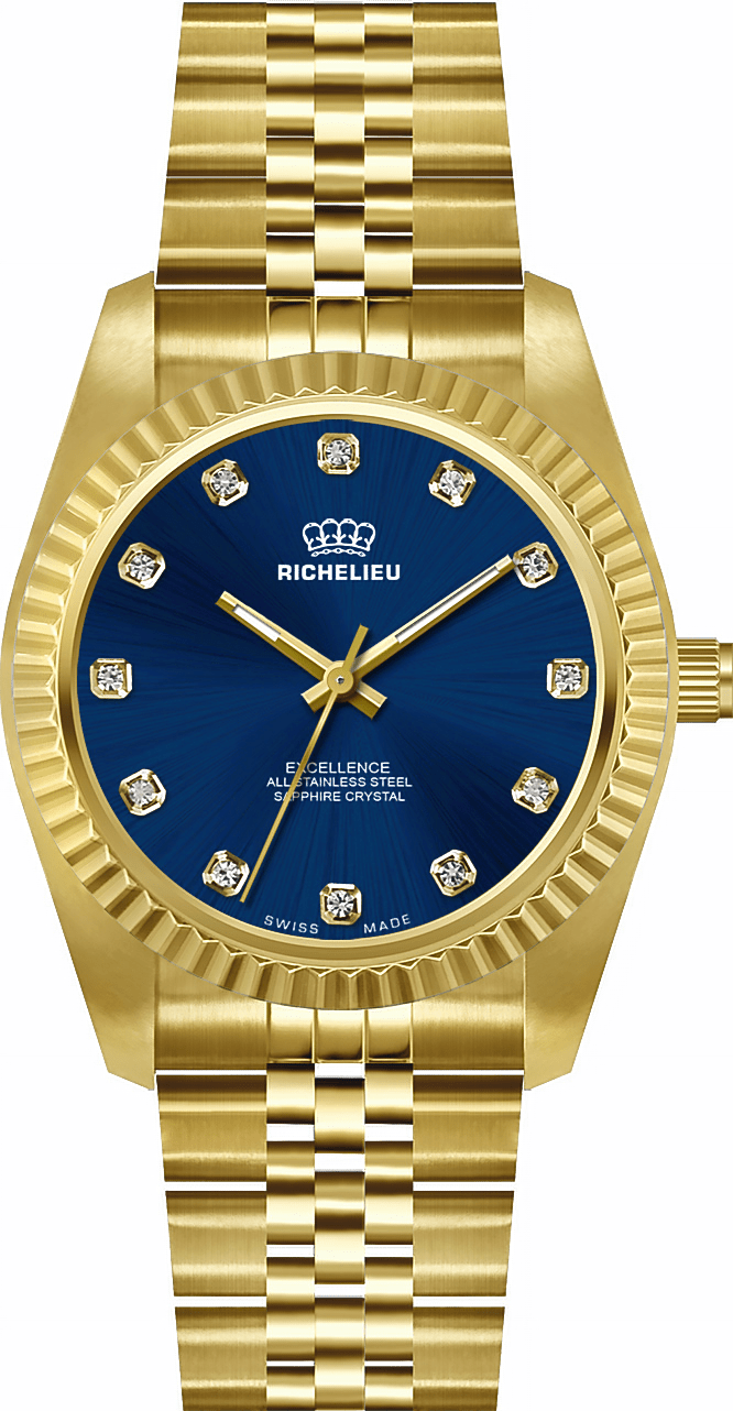 Richelieu Excellence Women’s Watch 22mm – Blue Dial Crystal Markers Gold Tone | Swiss Made - NAFALUXE