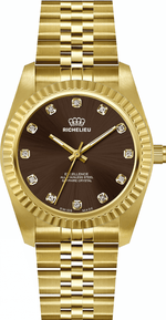 Richelieu Excellence Women’s Watch 22mm – Brown Dial Crystal Markers Gold Tone | Swiss Made - NAFALUXE