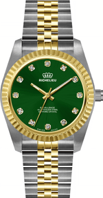 Richelieu Excellence Women’s Watch 22mm – Green Dial Crystal Markers Two - Tone | Swiss Made - NAFALUXE