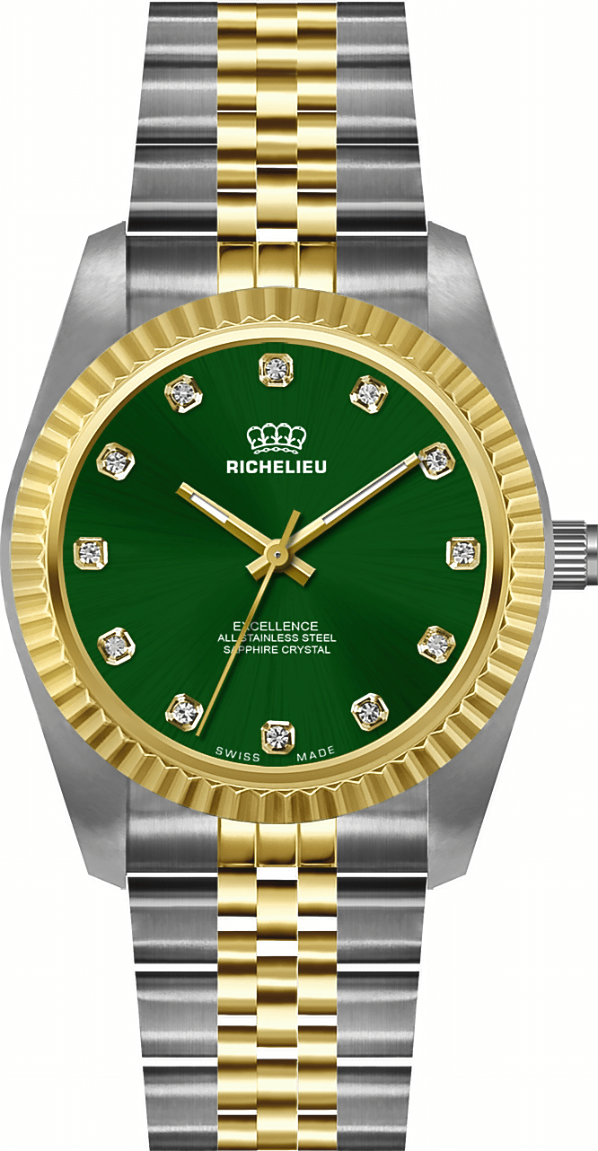 Richelieu Excellence Women’s Watch 22mm – Green Dial Crystal Markers Two - Tone | Swiss Made - NAFALUXE