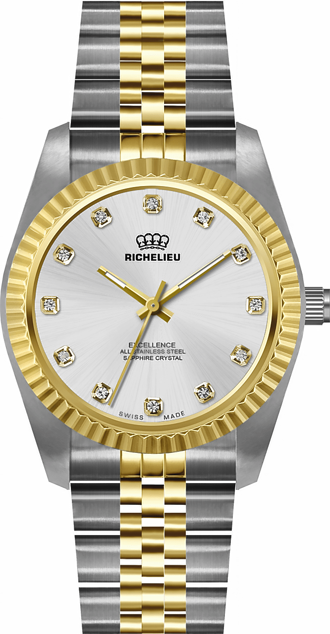 Richelieu Excellence Women’s Watch 22mm – Silver Dial Crystal Markers Two - Tone | Swiss Made - NAFALUXE