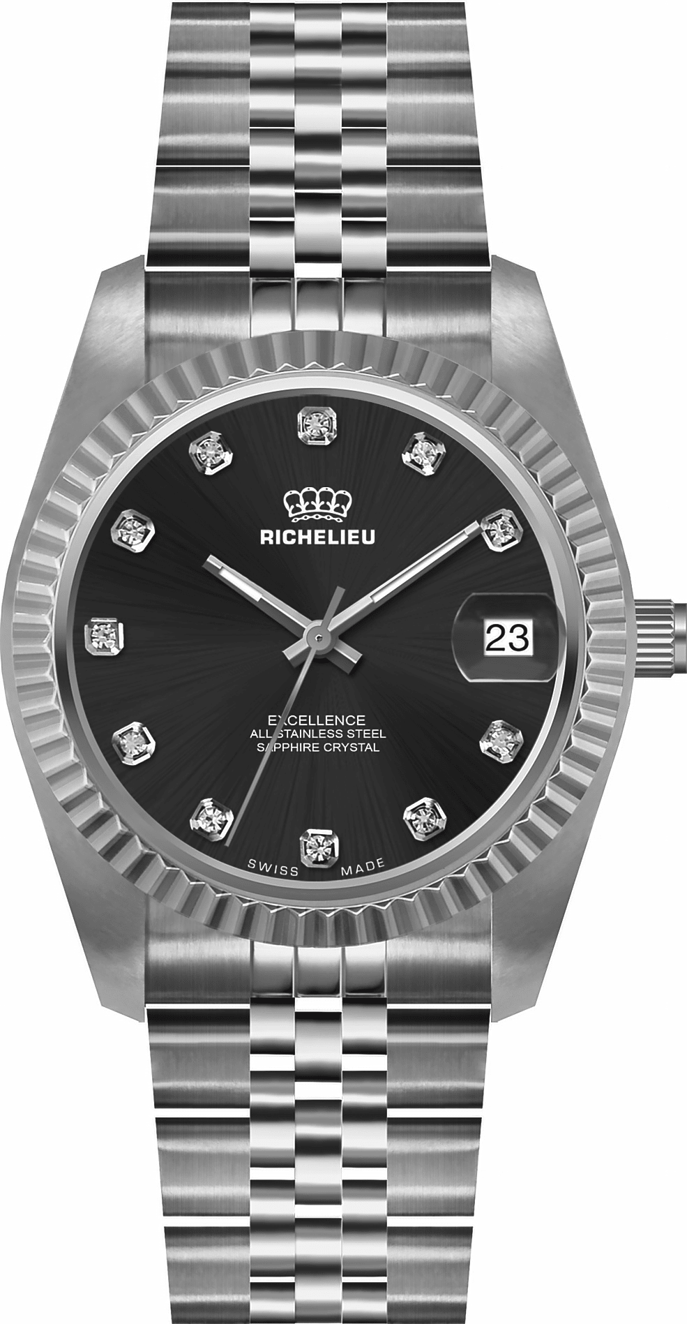 Richelieu Excellence Women’s Watch 26mm – Black Dial Diamond Style - NAFALUXE