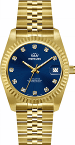 Richelieu Excellence Women’s Watch 26mm – Blue Dial Crystal Markers Gold Tone | Swiss Made - NAFALUXE