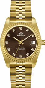 Richelieu Excellence Women’s Watch 26mm – Brown Dial Crystal Markers Gold Tone | Swiss Made - NAFALUXE