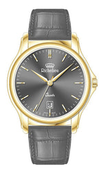 Richelieu Gents Quartz Watch 42mm Grey Dial Gold Tone Leather Strap – Swiss Made - NAFALUXE