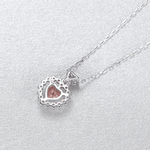 Romantic Heart - Cut Pink CZ Halo Pendant Necklace in Sterling Silver - NAFALUXE