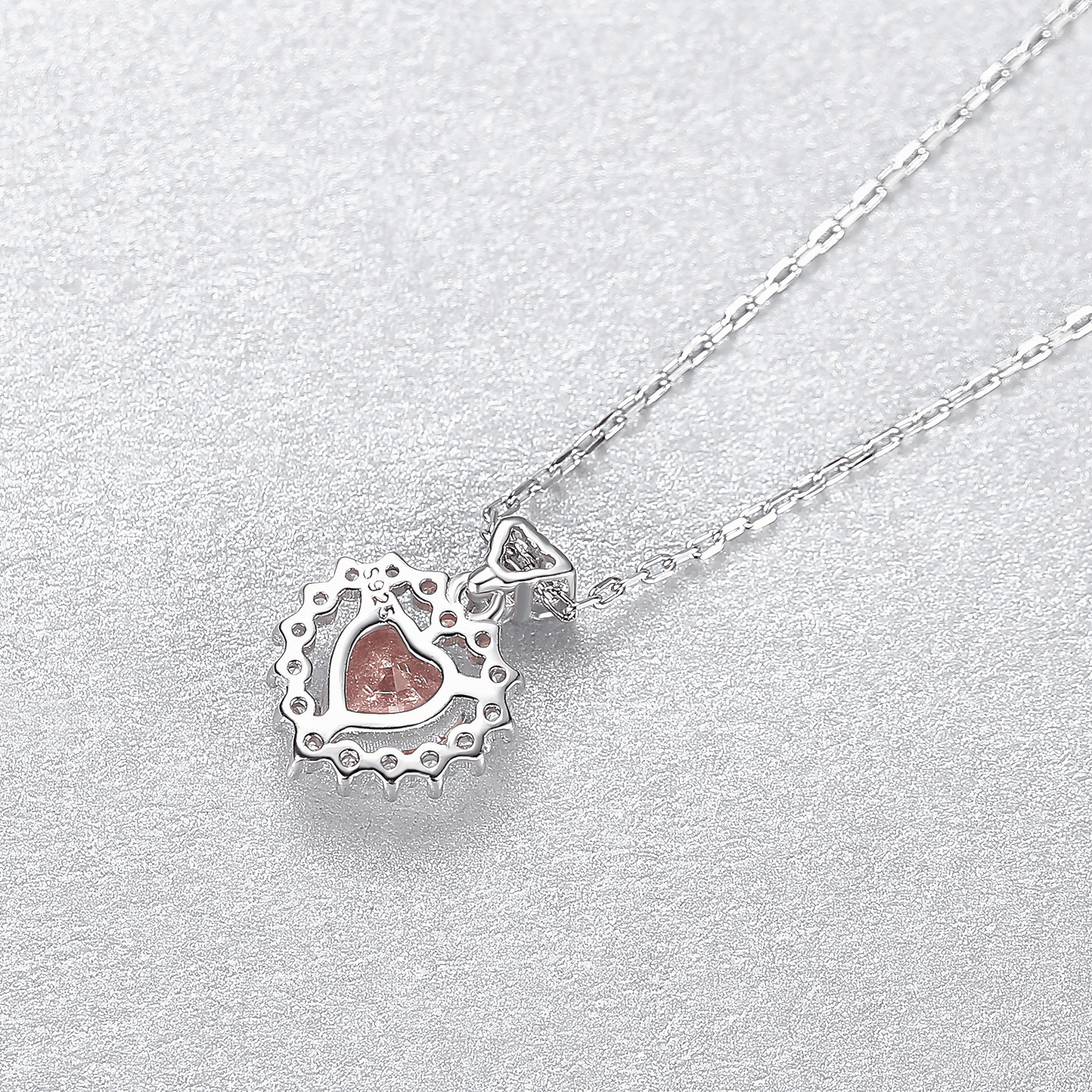 Romantic Heart - Cut Pink CZ Halo Pendant Necklace in Sterling Silver - NAFALUXE