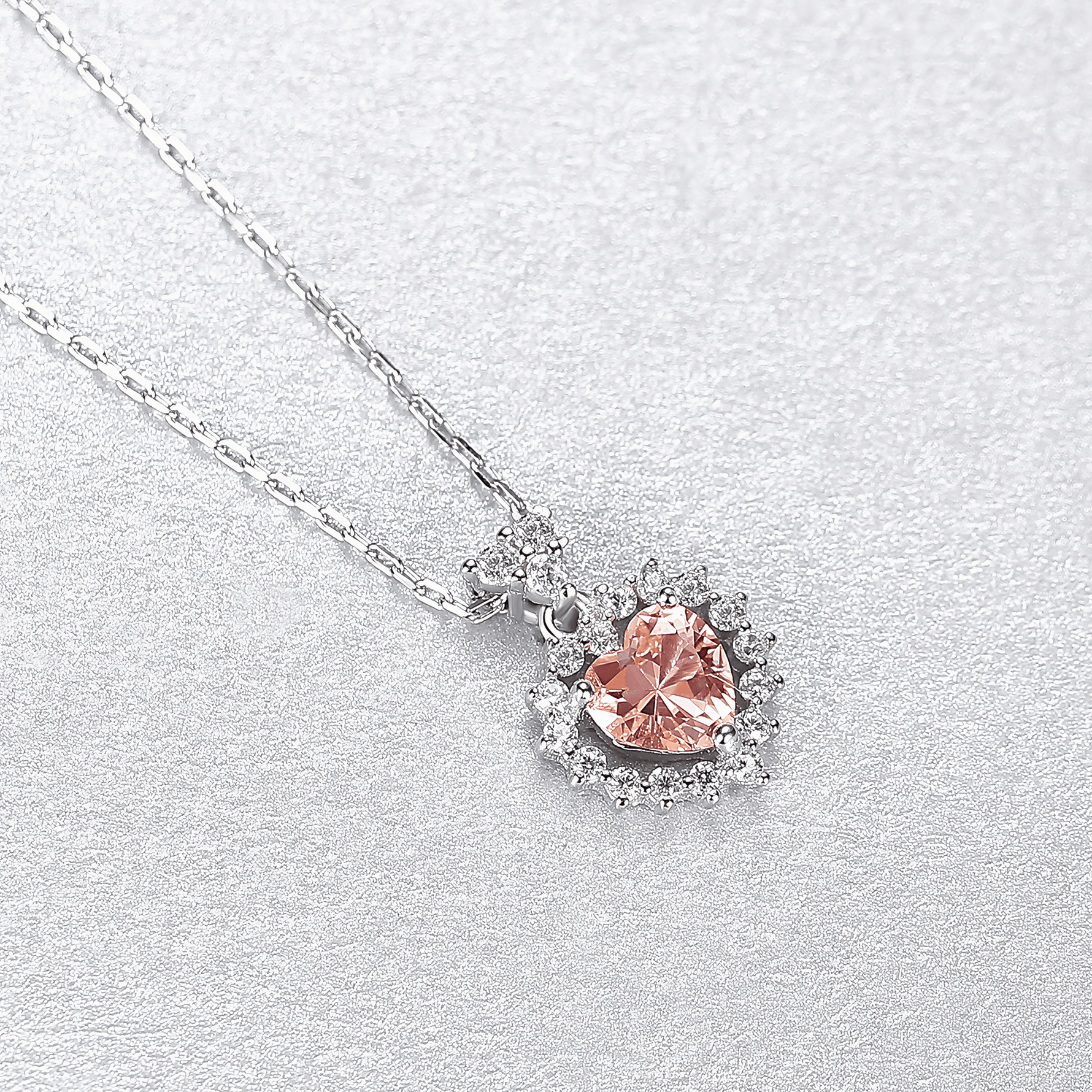 Romantic Heart - Cut Pink CZ Halo Pendant Necklace in Sterling Silver - NAFALUXE