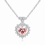 Romantic Heart - Cut Pink CZ Halo Pendant Necklace in Sterling Silver - NAFALUXE