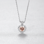 Romantic Heart - Cut Pink CZ Halo Pendant Necklace in Sterling Silver - NAFALUXE