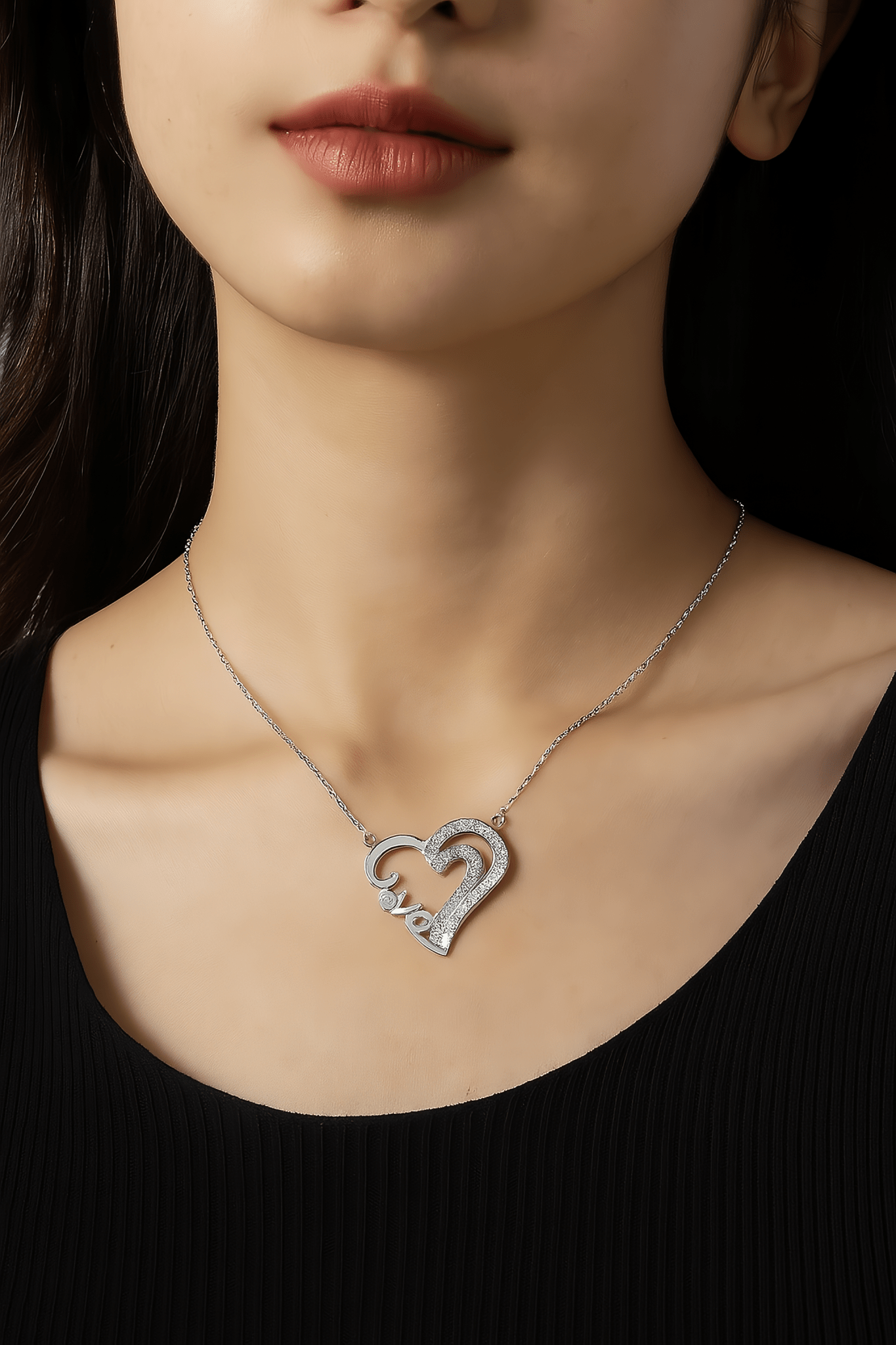Romantic Heart & Love Script Necklace - NAFALUXE