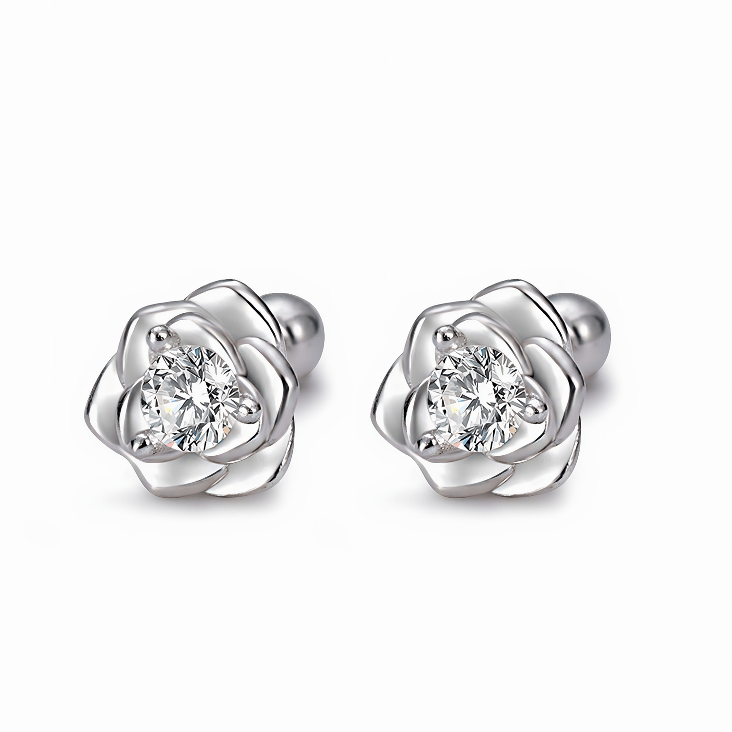 Rose Stud Earrings with Sparkling Zirconia - NAFALUXE