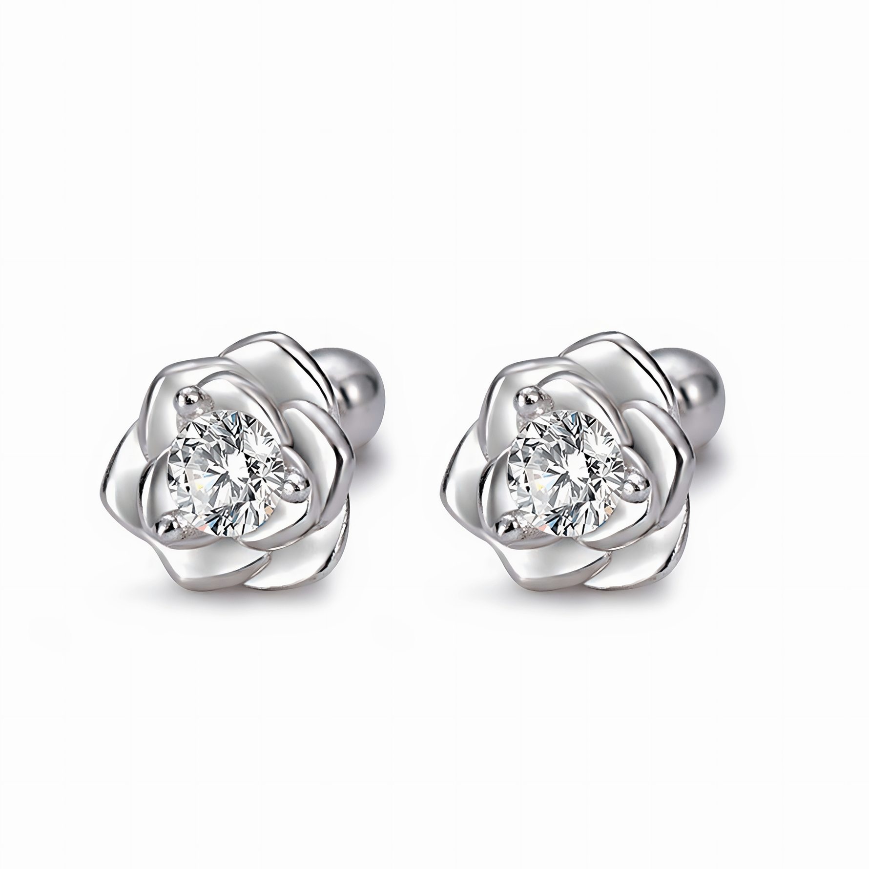 Rose Stud Earrings with Sparkling Zirconia - NAFALUXE