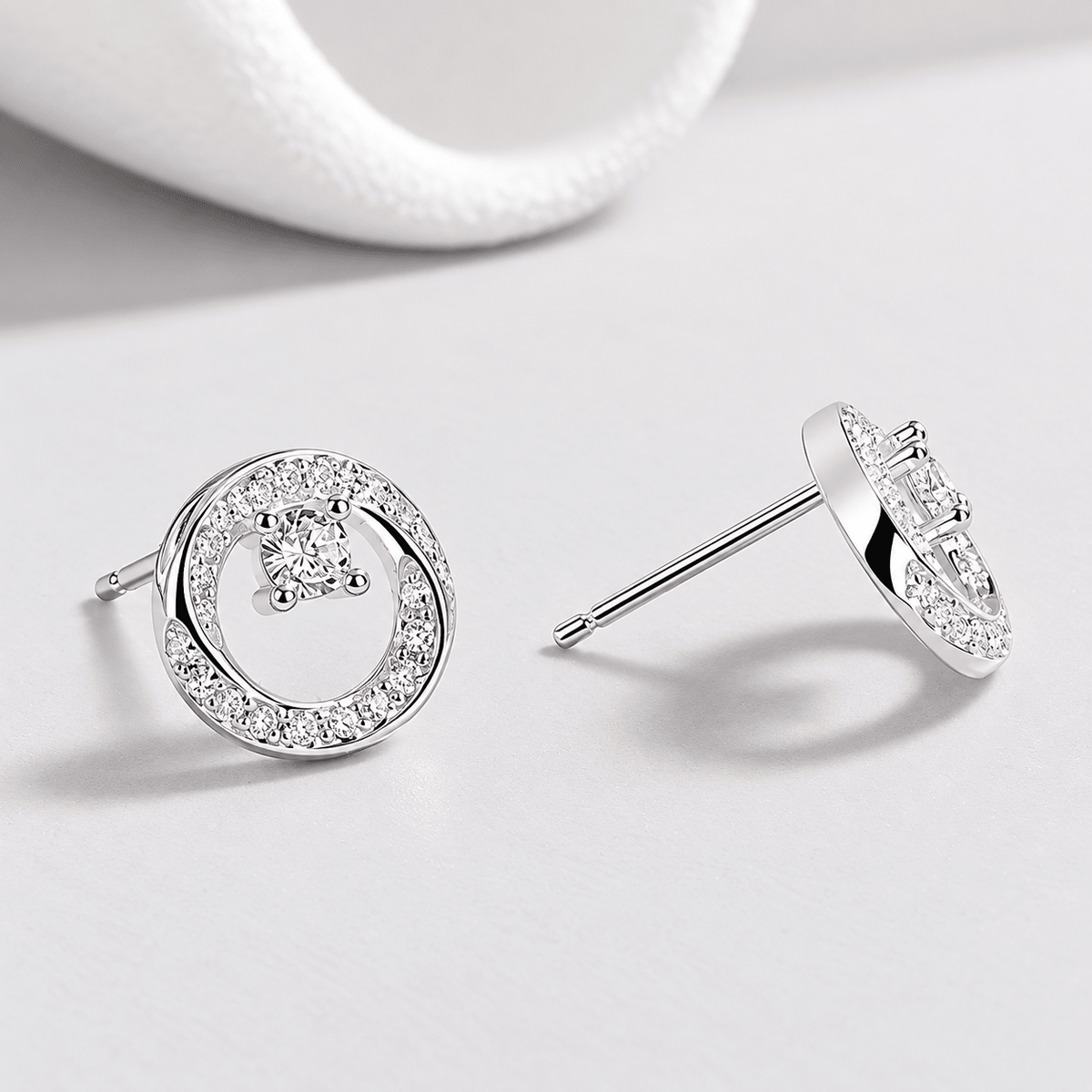 Round Stud Earrings with Clear AAA Cubic Zirconia Accents - NAFALUXE