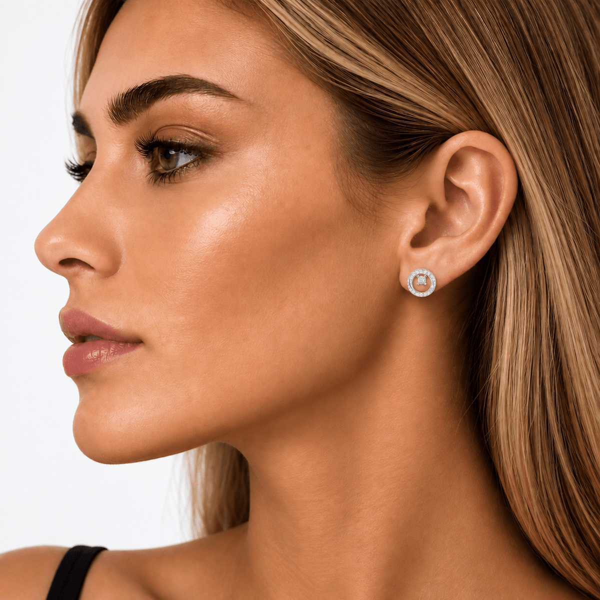 Round Stud Earrings with Clear AAA Cubic Zirconia Accents - NAFALUXE