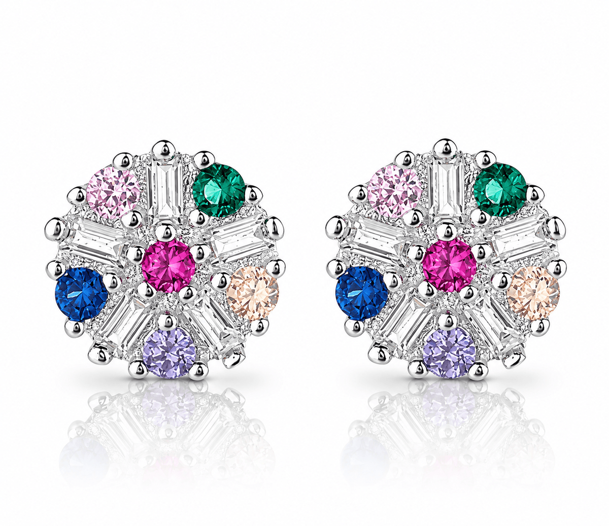 Round Stud Earrings with Multicolor AAA Cubic Zirconia - NAFALUXE