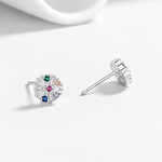 Round Stud Earrings with Multicolor AAA Cubic Zirconia - NAFALUXE