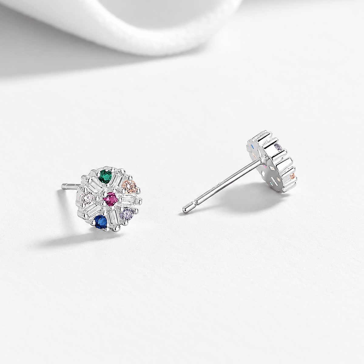 Round Stud Earrings with Multicolor AAA Cubic Zirconia - NAFALUXE