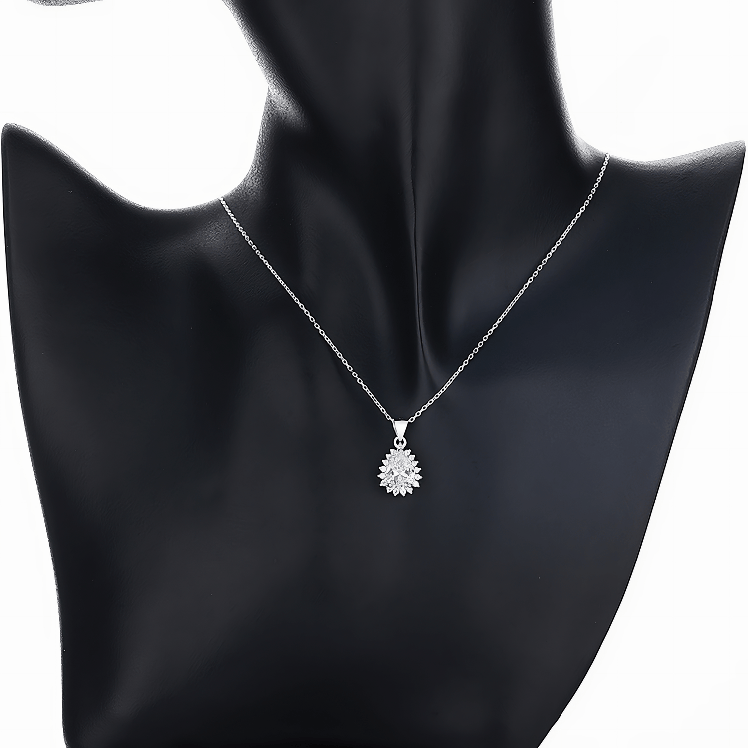 Royal Teardrop Halo Necklace – 925 Silver - NAFALUXE