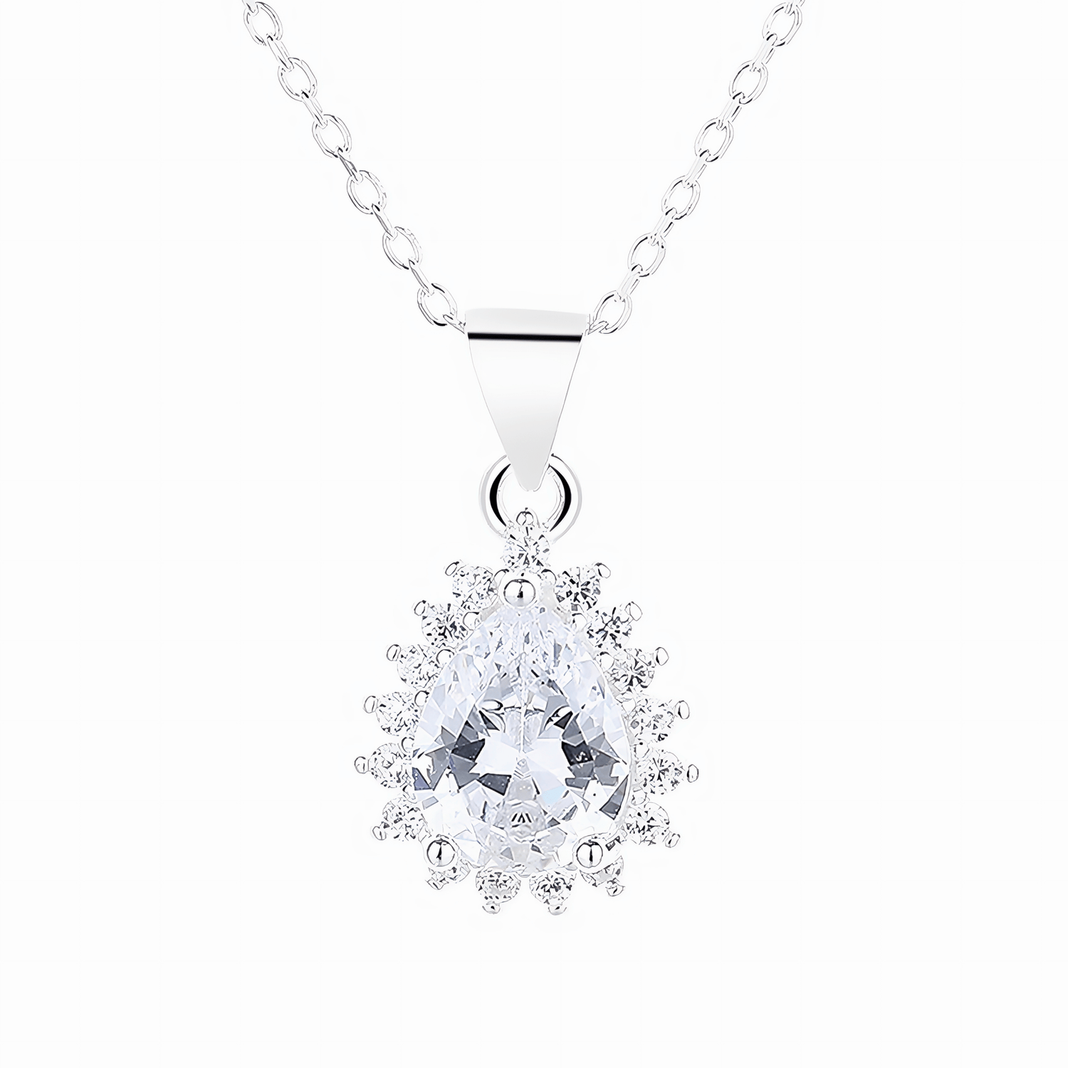 Royal Teardrop Halo Necklace – 925 Silver - NAFALUXE