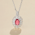 Ruby Oval Halo Necklace – 925 Silver - NAFALUXE