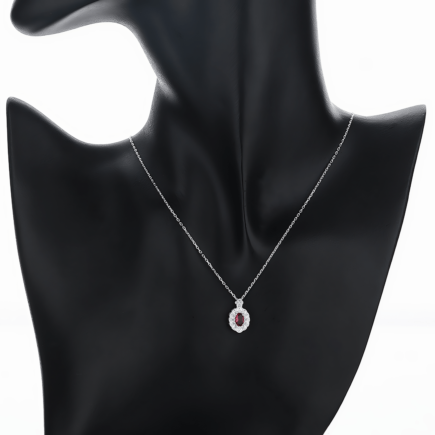 Ruby Oval Halo Necklace – 925 Silver - NAFALUXE