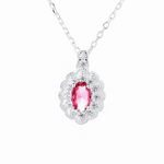 Ruby Oval Halo Necklace – 925 Silver - NAFALUXE