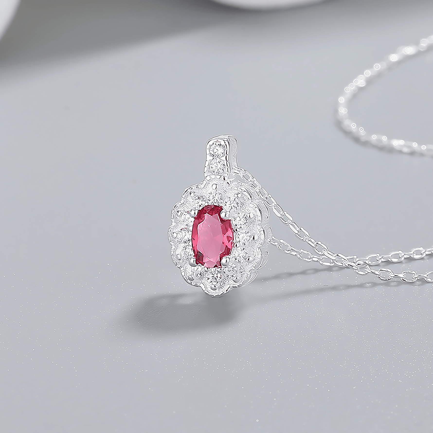 Ruby Oval Halo Necklace – 925 Silver - NAFALUXE