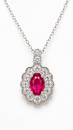 Ruby Oval Halo Necklace – 925 Silver - NAFALUXE