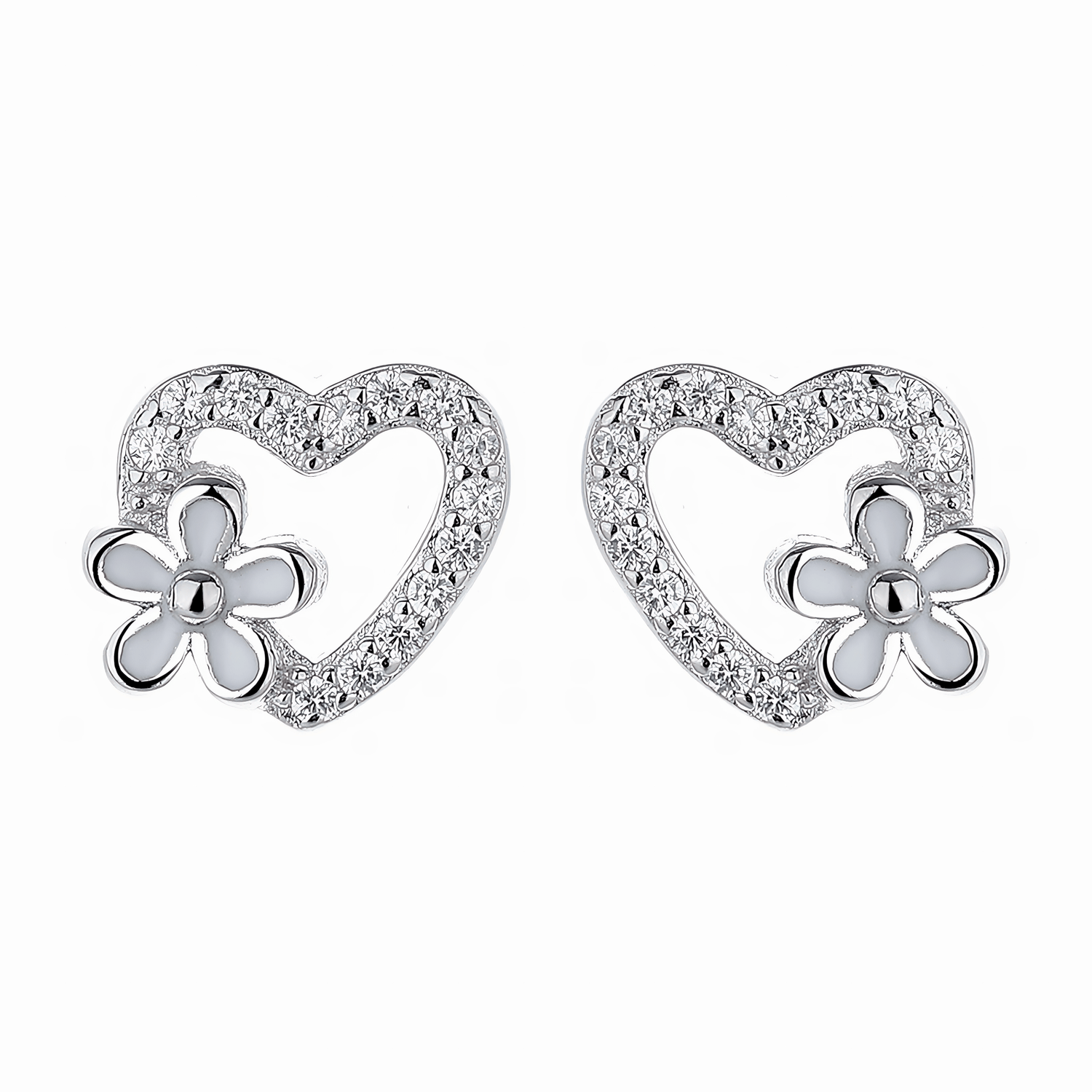 Silver Heart Flower Studs - NAFALUXE