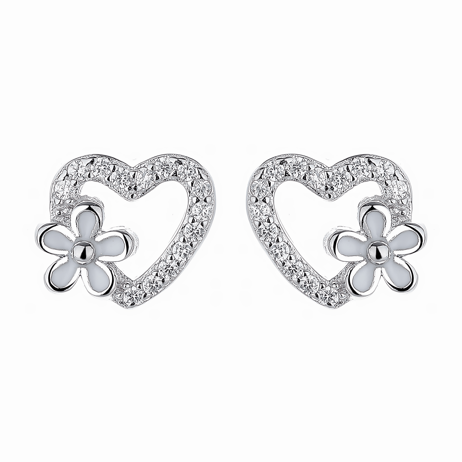 Silver Heart Flower Studs - NAFALUXE