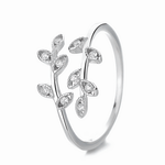 Silver Vine – Sterling Silver Leaf Ring with Sparkling CZ Accents - NAFALUXE