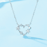 Snowflake Heart Necklace – Sterling Silver with CZ Crystals - NAFALUXE