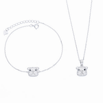 Snowy Bear Charm Set – Sterling Silver Necklace and Bracelet with Sparkling White Crystals - NAFALUXE
